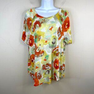 Coldwater Creek Vintage Womens Artsy Linen Tunic Top Size L Floral Asymmetrical